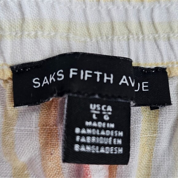 Saks Fifth Avenue 100% Linen Striped Shorts Sz LCoastal Minimalist Resortwear - Picture 8 of 13